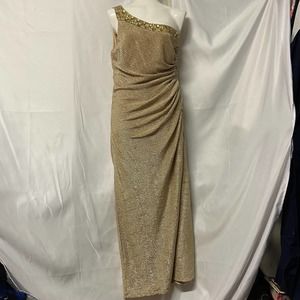 Betsy & Adam Dress Long Gold Beaded Bling Lame' Type Size 8 Vintage